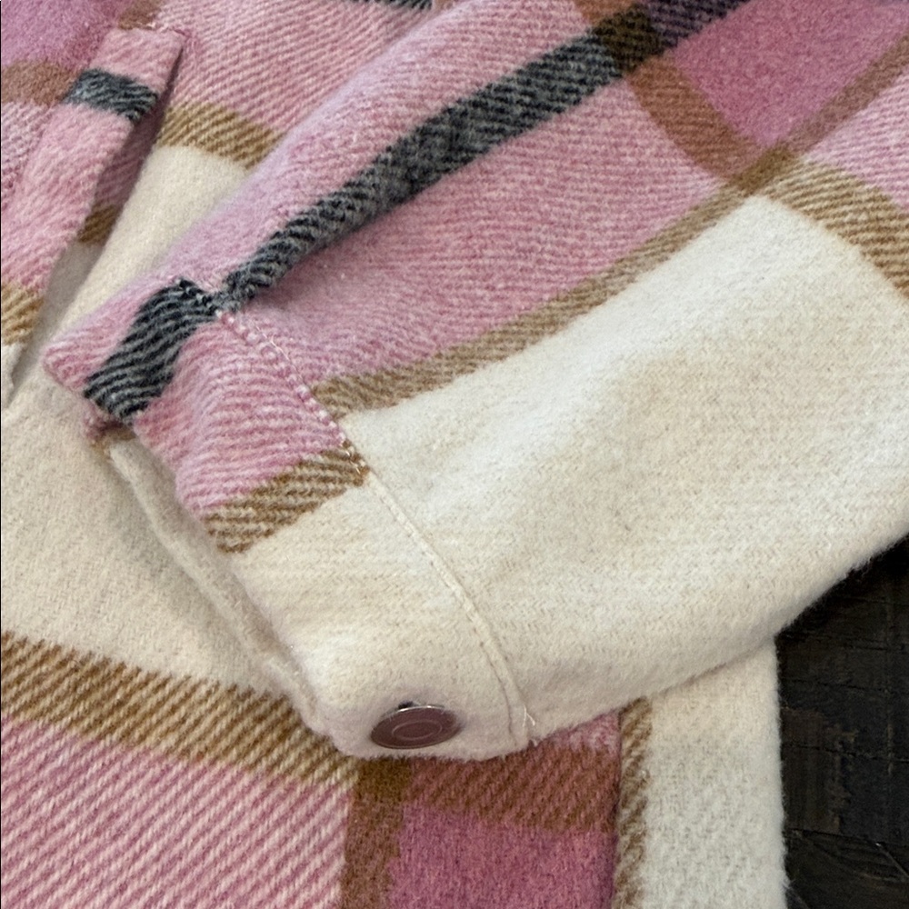 Women’s Plaid Shacket Shirt Pink and Cream Soft Long Sleeve Winter Top S - Picture 11 of 16
